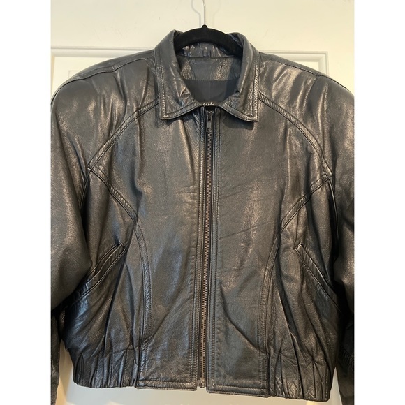 Vintage MICHAEL HOBAN NORTH BEACH BLACK LEATHER CROP JACKET - SIZE 7/8 - Picture 3 of 8